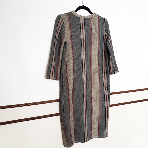 ZARA ; 3/4 SLEEVE MIDI STRIPE SWEATER DRESS - Picture 4 of 9